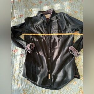 Men’s Weatherproof Vintage Dark Green Corduroy Button Up Shirt Size Small